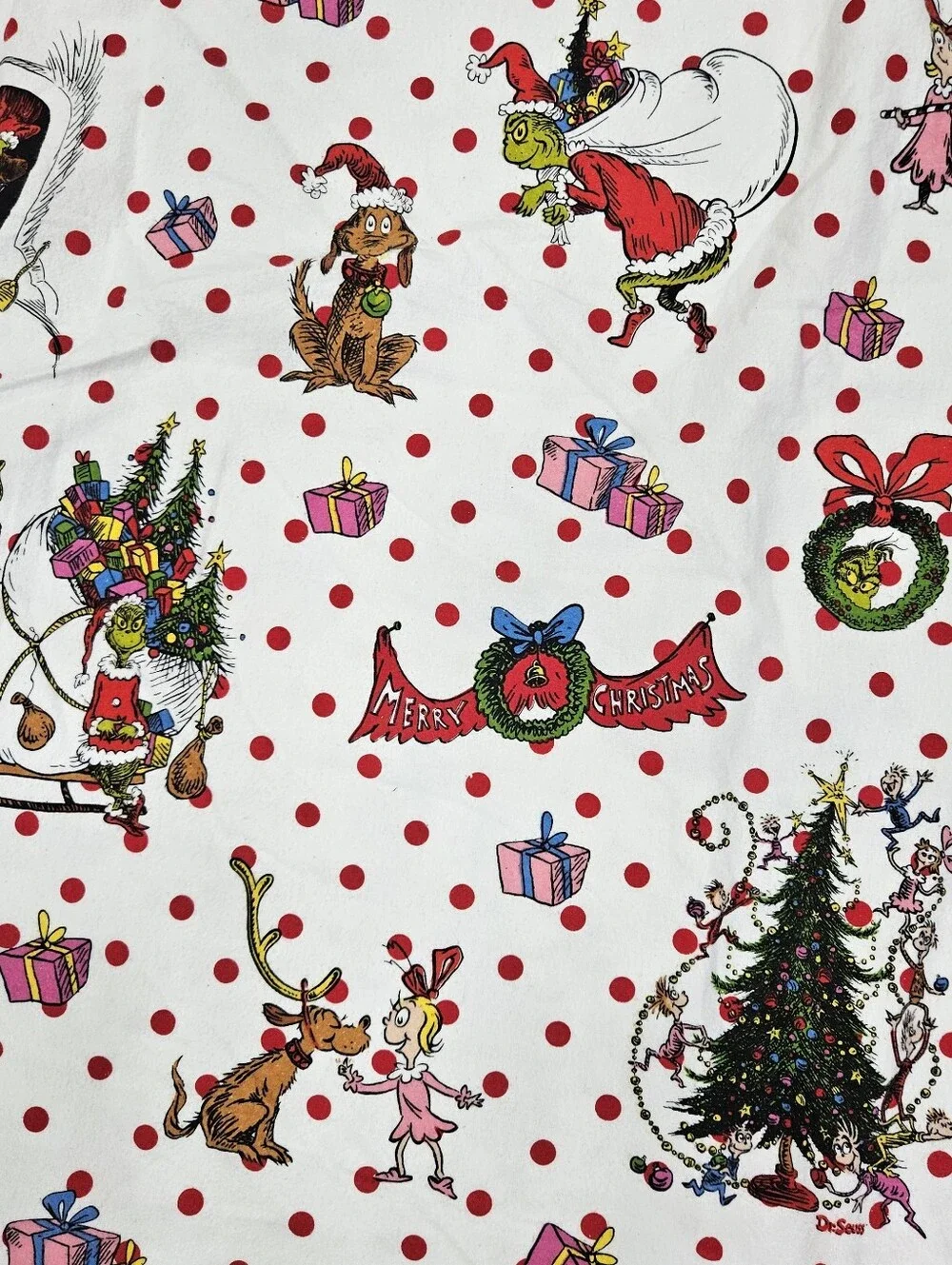 POTTERY BARN TEEN Dr Seuss The Grinch TWIN Duvet Cover Red Dot Cotton Flannel